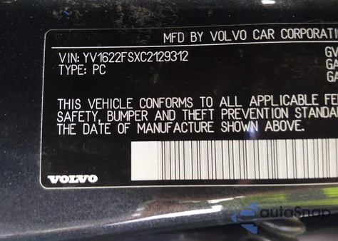 2012 Volvo S60 T5 from USA, damaged, VIN YV1622FSXC2129312